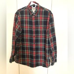 L.L. Bean Scotch Plaid Flannel Slightly Fitted  Shirt Green/ Red /Size L